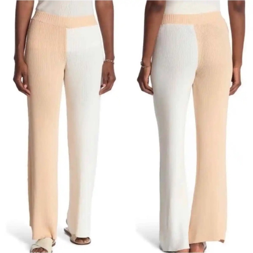 Ronny Kobo Collection Cream and Tan Wide Leg Pants